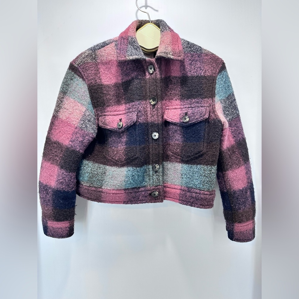 Aritzia‎ Wilfred Free Autumn Cropped Shirt Jacket 2XS Wool Blend Burgundy - Picture 2 of 9